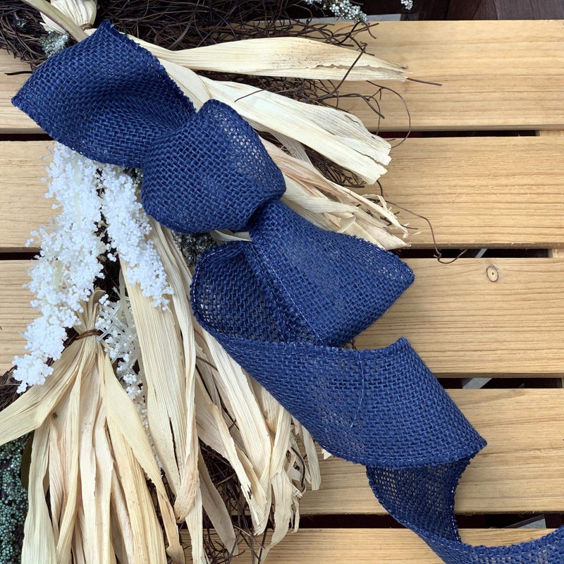 GiftWrap Etc. Navy Blue Fabric Burlap Ribbon - 2 1/2" x 10 Yards, Wired Edge, Christmas Tree Decoration, Police Support, Rustic Wedding Decor, Wreath, Patriotic, Gift Wrapping - Image 3